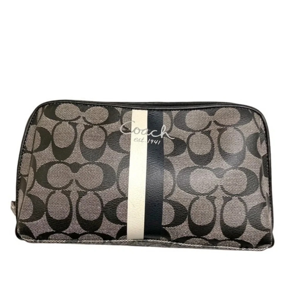 Coach black gray legacy striped signature clutch bag